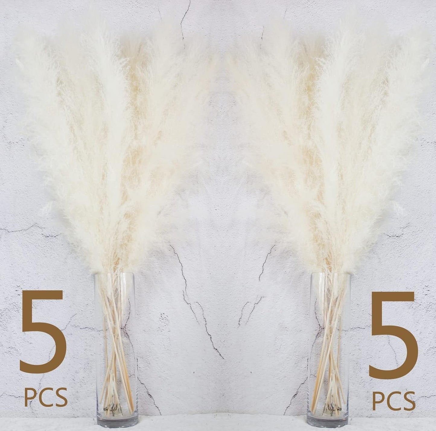 10 PCS Beige Pampas Grass Decor, Naturally Dried Pompas, Bunny Tails Dried Flowers, and Dried Eucalyptus. Perfect for Weddings, Boho Party Decorations, and Table Decor(17inch)