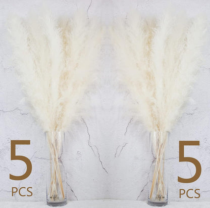 10 PCS Beige Pampas Grass Decor, Naturally Dried Pompas, Bunny Tails Dried Flowers, and Dried Eucalyptus. Perfect for Weddings, Boho Party Decorations, and Table Decor(17inch)