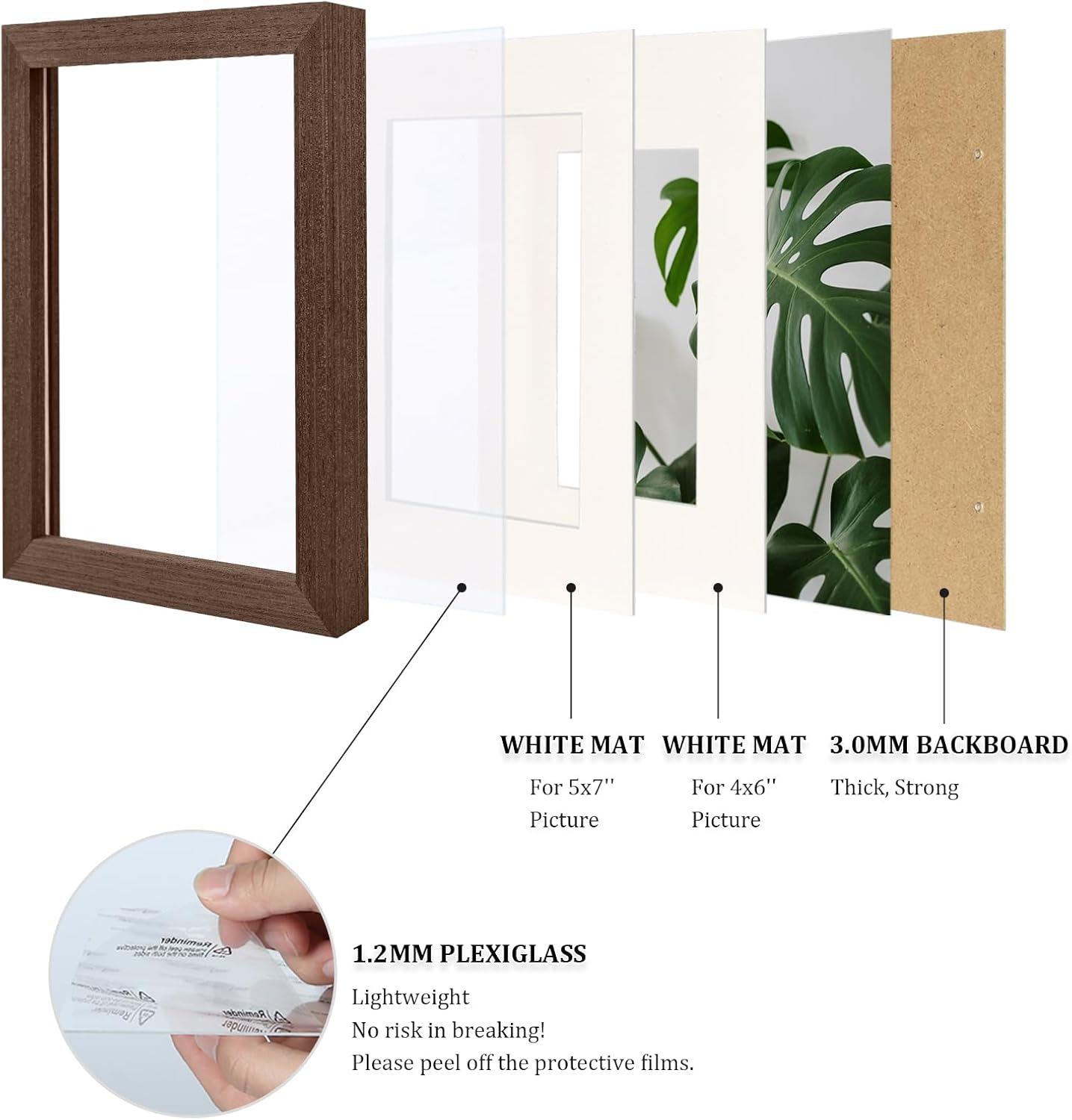 Egofine 8x10 Picture Frames Set of 4, Made of Solid Wood Covered by Plexiglass 4x6 and 5x7 with Mat or 8x10 without Mat, for Table Top Display and Wall Mounting Photo Frame Black