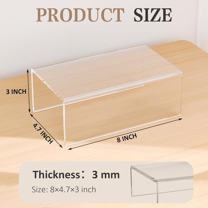 Sezanrpt Acrylic Shelf Riser 12x4.7x3 pack of 2, Desktop Rectangular Acrylic Tray Pedestal Stand for Funko Pop Figure, Bags, 12x4.7x3 Inch