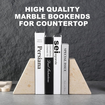 Karibiber Travertine Bookends for Heavy Books, Marble Decorative Bookends for Shelves, Heavy-Duty Stone Book Ends for Hardback Book & Cookbooks, Unique Book Stopper & Holder, Travertino Italy