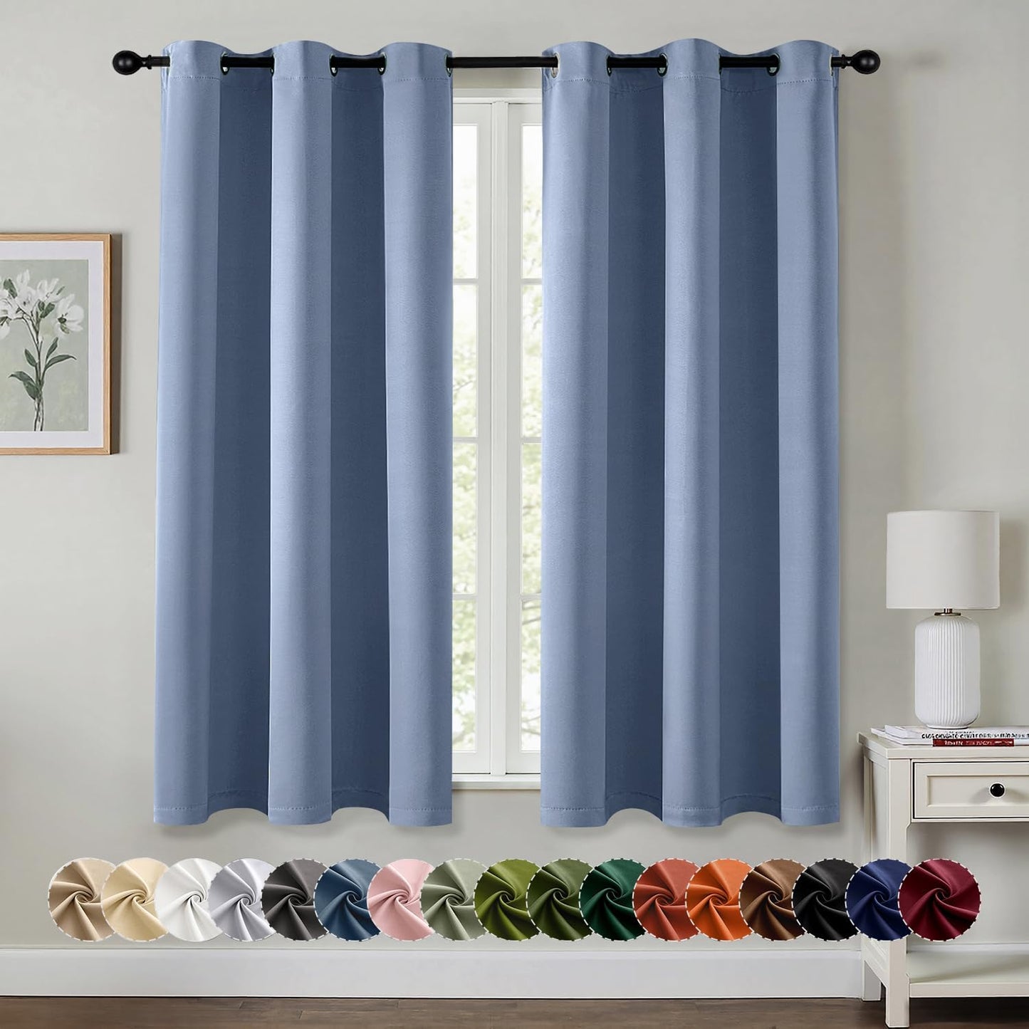 MIULEE Blackout Curtains for Bedroom Living Room 2 Panels, Thermal Insulated Room Darkening Drapes Grommet Noise Reducing Light Blocking Window Treatments 63 Inches Long 40x63 Inch Black - Colors A