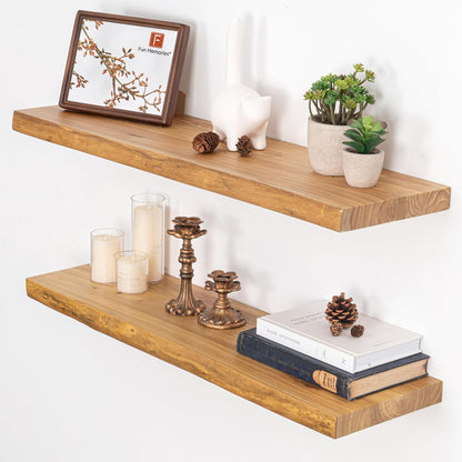 Floating Shelves 36 Inches Long - 8 Inch Deep Rustic Premium Solid Pine Wood for Storage - Farmhouse Wall Mounted for Living Room - Heavy-Duty Metal Bracket - 36" W x 8" D - Set of 2 - White Color