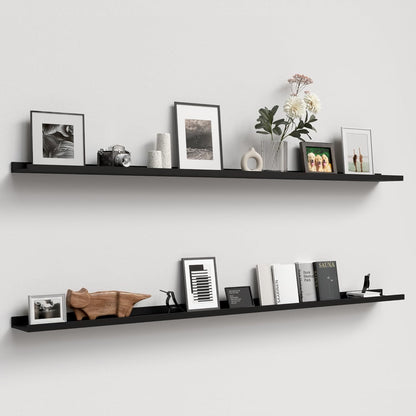 Boswillon Floating Shelves Wall Mounted Set of 2, Modern Black Wall Shelves for Storage with Lip, Display Picture Ledge Shelf for Wall Decor Bedroom Living Room Bathroom Kitchen