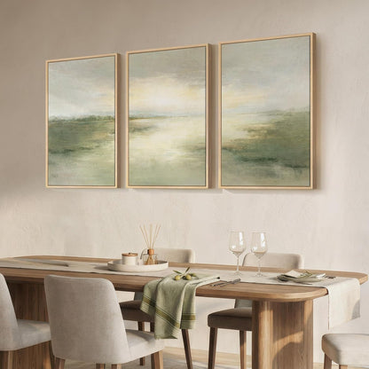 Large Framed Abstract Nature Landscape Wall Art for Living Room, Set of 3 Modern Canvas Prints Paintings Artwork for Walls, Green Lake Pictures for Hallway, Dining Room, Office Wall Decor 24x36 Inch