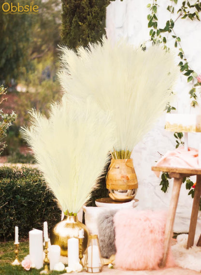 obbsie 50pcs Pink Faux Pampas Grass Decor, 21.6" Short Artificial Floral Branches Vase Filler Flower Arrangement for Home Wedding Boho Outdoor Decor