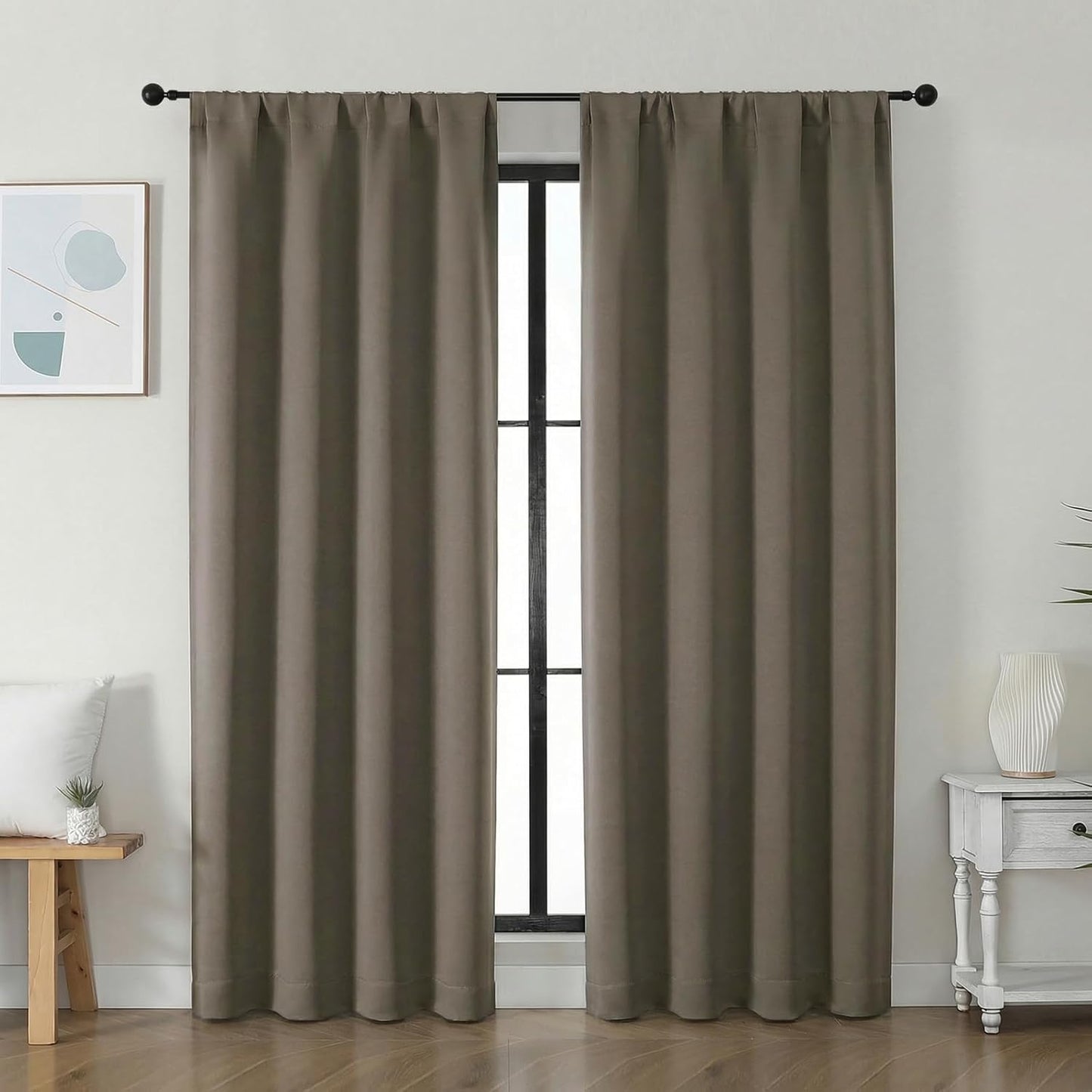 Simplebrand Ava Sage Green Blackout Curtains for Bedroom 63 Inch Length 2 Panels Set, Solid Thermal Insulated Energy Saving Rod Pocket Window Treatment Curtains Blackout Drapes, W40 x L63 Inch, Sage - Colors A