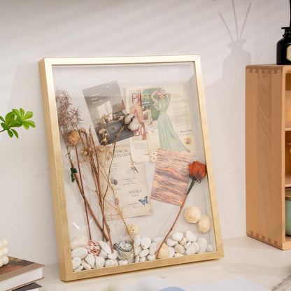 Muzilife 8x8 Shadow Box Picture Frame with Linen Board - Deep Wood & Glass Display Case Ready to Hang Memory Box Baby Sports Memorabilia, Pins, Awards, Medals, Wedding, Tickets and Photos (Black)