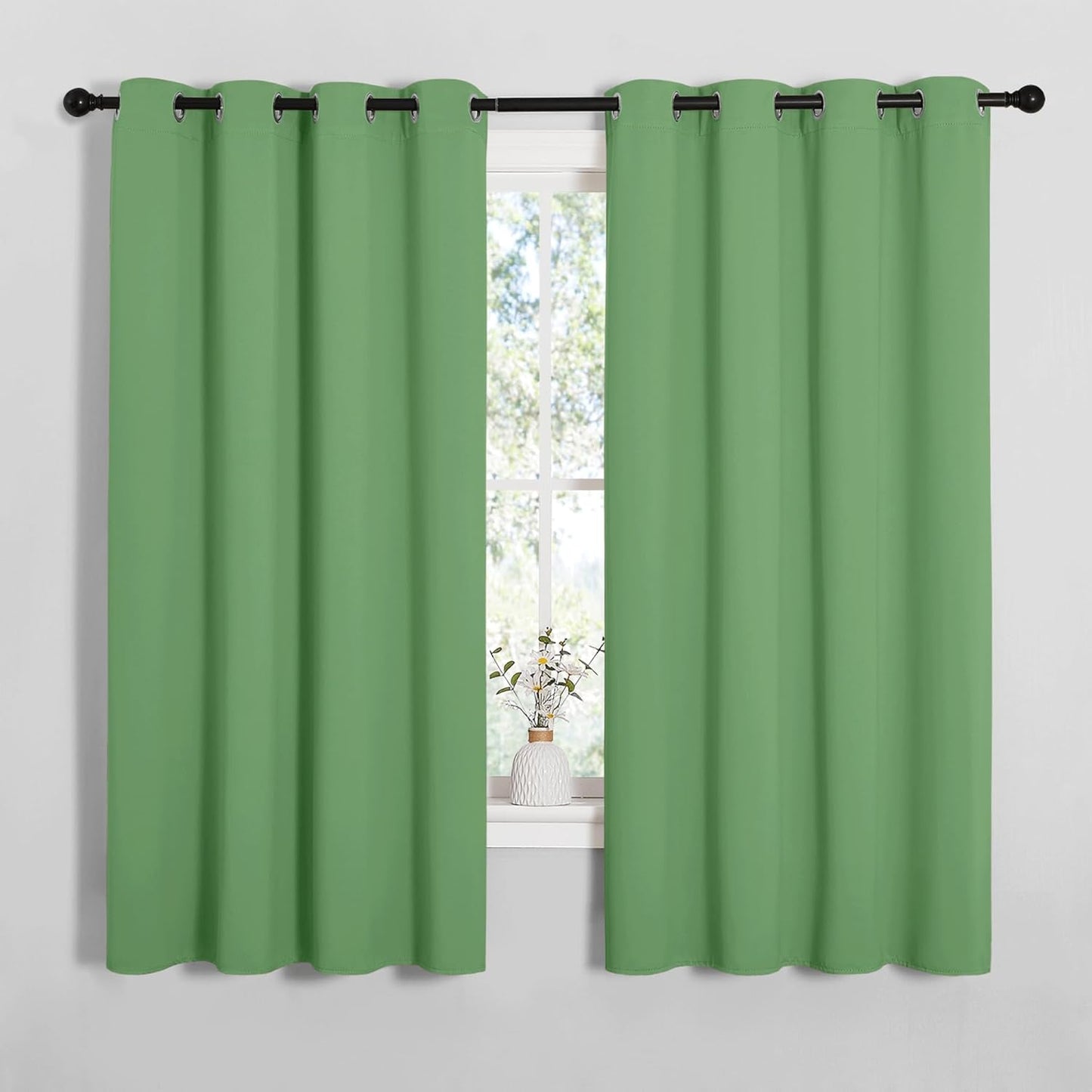 NICETOWN Halloween Pitch Black Solid Thermal Insulated Grommet Blackout Curtains/Drapes for Bedroom Window (2 Panels, 42 inches Wide by 63 inches Long, Black) - Colors D