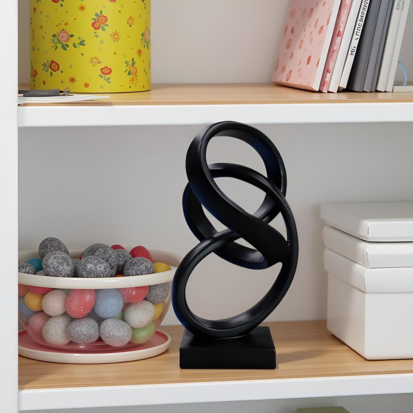 10" Modern Abstract Ribbon Decorative Sculpture, Knot Sculptures,Home Decor,Coffee Table Statues,Dining Living Room Desk Decor（White）