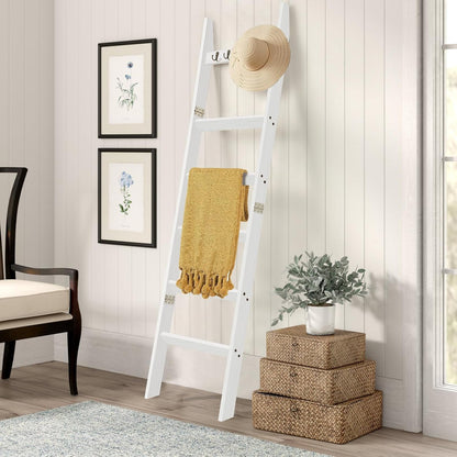 TEAKMAMA 6-Tier Blanket Ladder for Living Room and Bedroom,5.4 Ft Wall Leaning Quilt Rack with Hooks,Rustic Decorative Farmhouse Blanket Storage,Stylish Ladder Holder,Christmas Decorations,Black