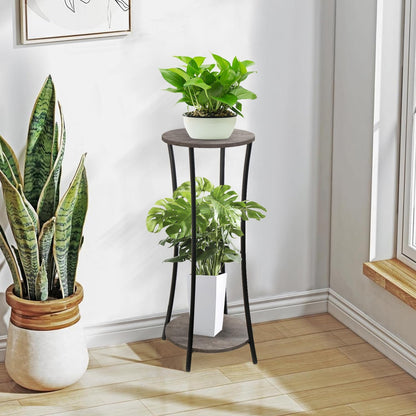 YINMIT Plant Stand Indoor,2 Tier Round Potted Holder Rack,Flower Pot Stand Shelf,Round Supports Rack,Corner Plant Shelf for Balcony Garden Patio Living Room,Brown