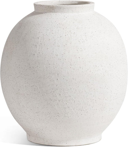 Large White Ceramic Vase - 9.8 Inch Rustic Farmhouse Flower Vase for Home Decor, Minimalist Tall Vases for Living Room, Table, Bathroom, Holiday & Weddings (Sandstone White)