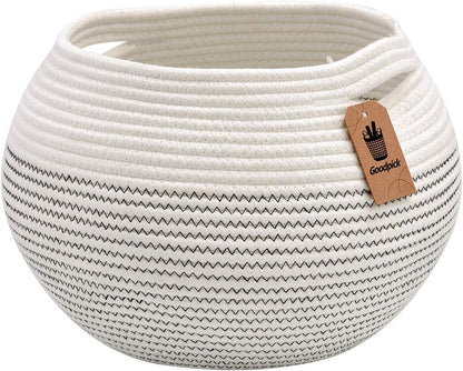 Goodpick Wicker Storage Basket for Living Room, Small Round Woven Basket for Toys, Towel, Bedroom, Children Corner Decoration Plant Baskets Indoor, Jute, 10"D x 8.3"H