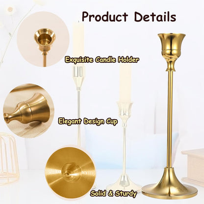 6Pcs Candlestick Holders,Brass Gold Metal Taper Candle Holder for Pillar Candles Sticks Holder for Wedding Fireplace Table Centerpiece Mantel Housewarming Gift