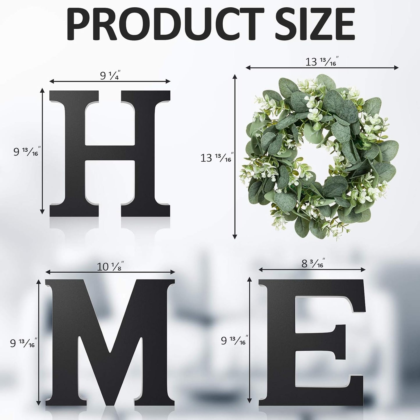 MAYICIVO Modern Wooden Home Sign with Artificial Eucalyptus Wreath, White and Beige, 13.81 inches Diameter, Wall Mount, MDF Wood, Plastic