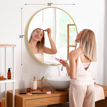 NEWBULIG 20IN Round Bathroom Wall Mirror, Modern Vanity Mirrors for Over Sink, HD Glass Decorative for Entryway, Bedroom & Living Room, Gold