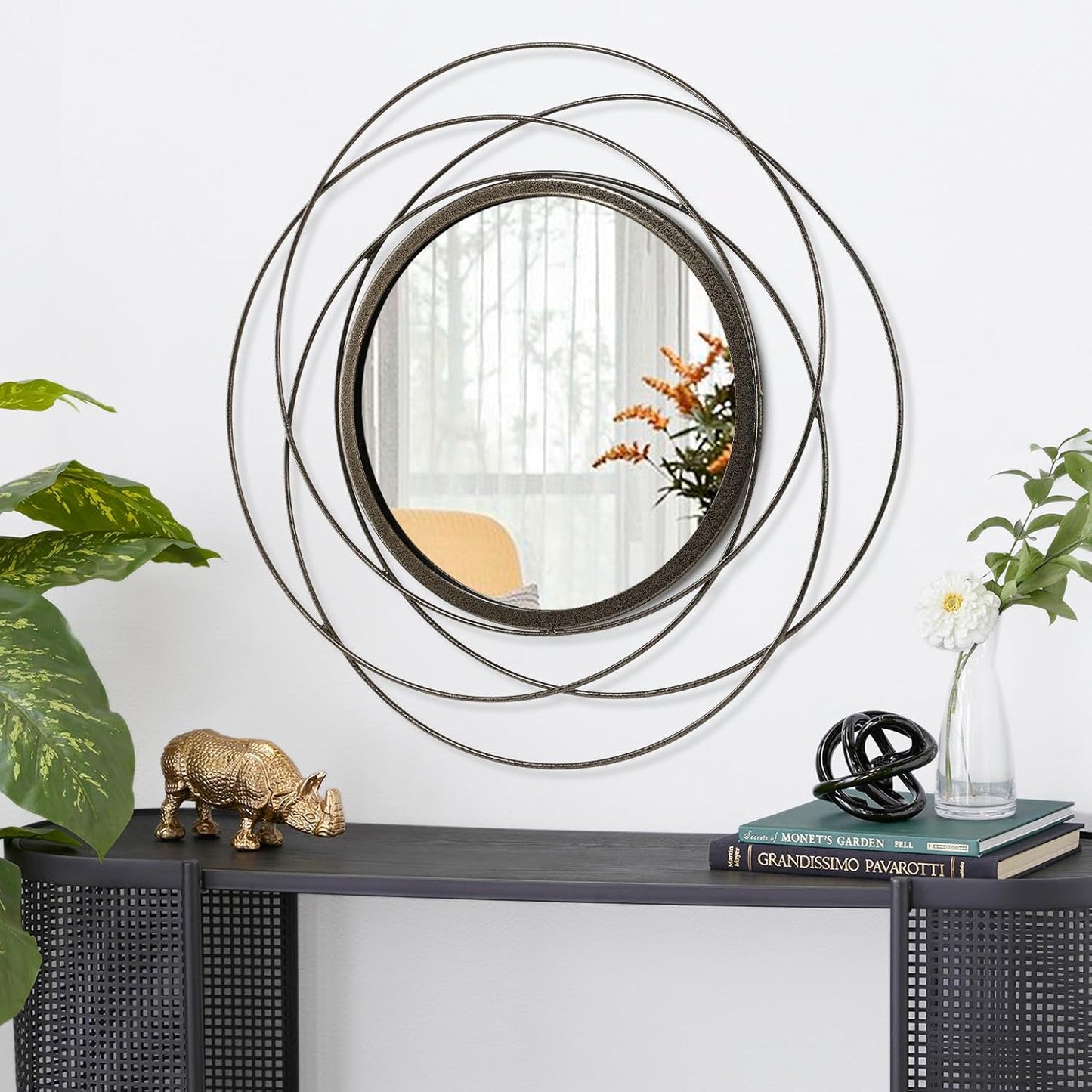 Gold Sunburst Mirrors for Wall Decorative Metal Round Art Mirrors Large Wall Decor Hanging Mirror for Bathroom Bedroom Living Room Vanity Entryway 16"