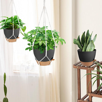 Vanslogreen Hanging Planters for Indoor Outdoor Plants, 2 Pack Self Watering Hanging Pot with Drainage Holes & Removable Tray (Black, 8'')