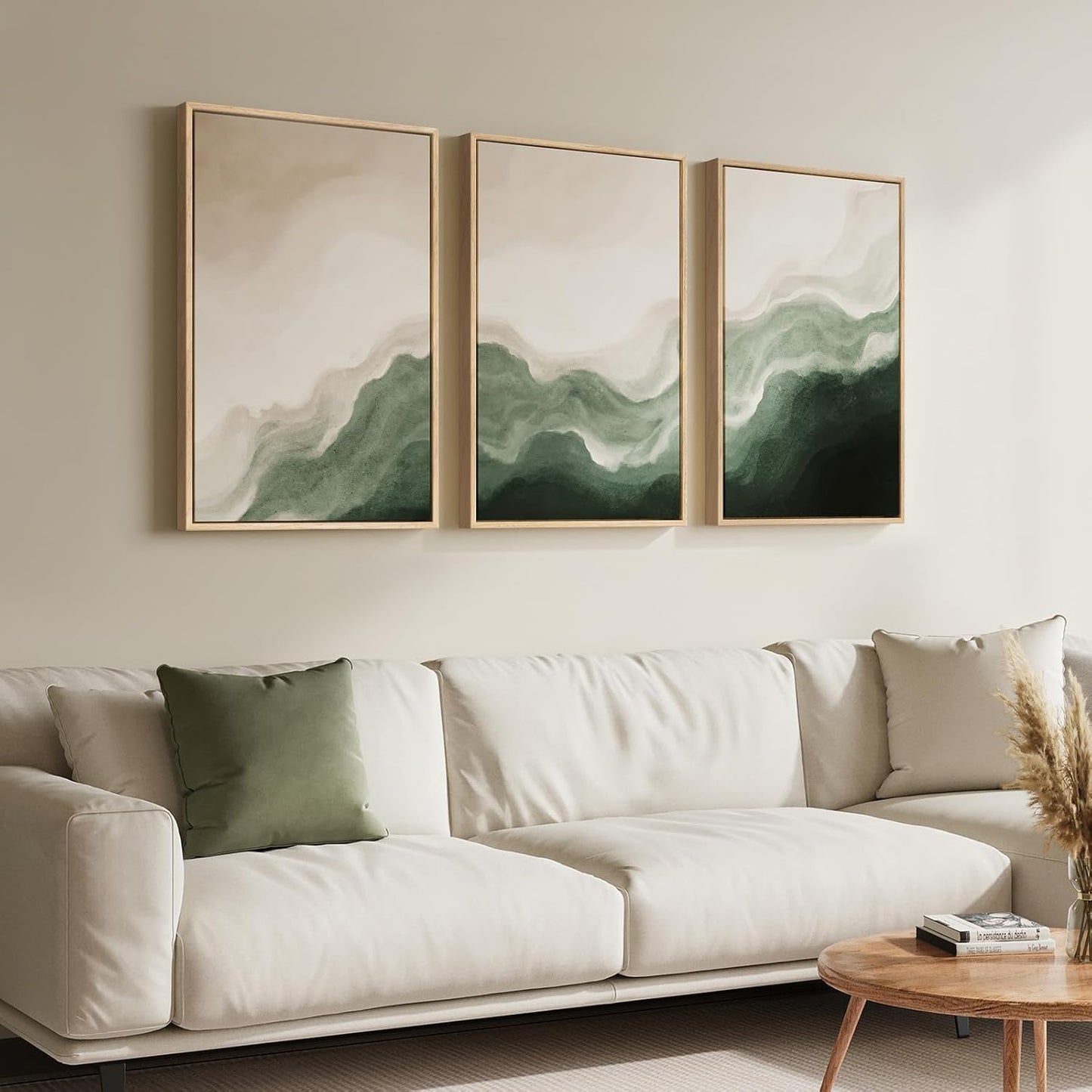 Large Framed Abstract Nature Landscape Wall Art for Living Room, Set of 3 Modern Canvas Prints Paintings Artwork for Walls, Green Lake Pictures for Hallway, Dining Room, Office Wall Decor 24x36 Inch
