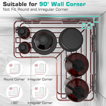 YASONIC Corner Adhesive Shower Caddy, with Soap Holder and 12 Hooks, Rustproof Stainless Steel Bathroom Organizer, No Drilling Wall Mounted Rack, Black, 3-Pack