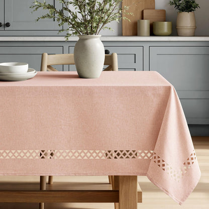 MIULEE Beige Rectangle Linen Polyester Tablecloth with Decorative Cutouts Spring Waterproof Stain Resistant & Shrink-Proof Table Cloth 52x70 inch Farmhouse Style for Dining Wedding and Outdoor