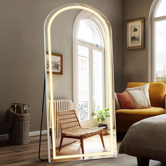 DUMOS Arched Full Length Mirror with Light - 20"×63" LED Floor Standing Mirror with 3 Color Lights & Wall Mounted for Bedroom, Dressing Room, Living Room, Bathroom