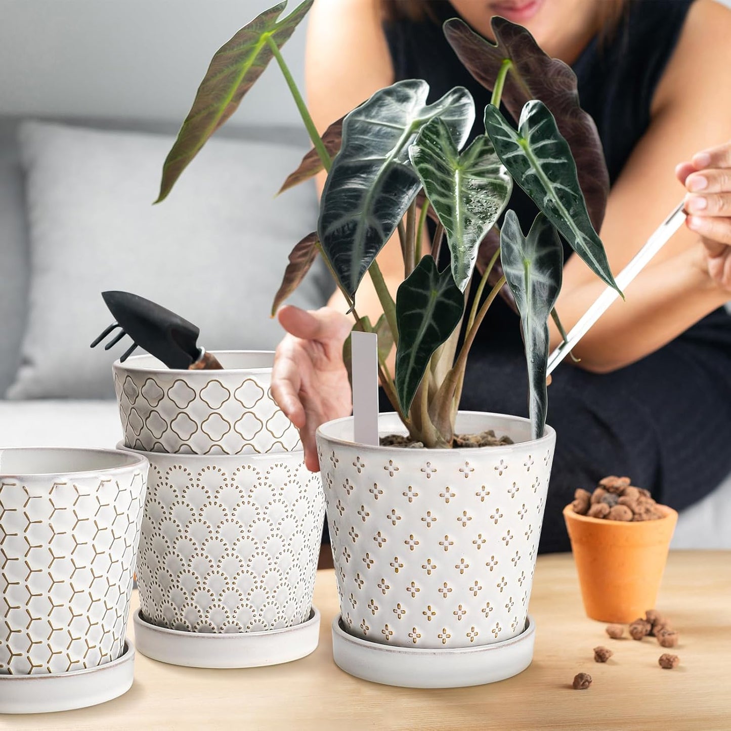 EFISPSS Flower Planter –5 inch Ceramic Plant Pots with Drainage Hole and Ceramic Tray - Gardening Home Desktop Office Windowsill Decoration Gift Set of 4 - Plants NOT Included