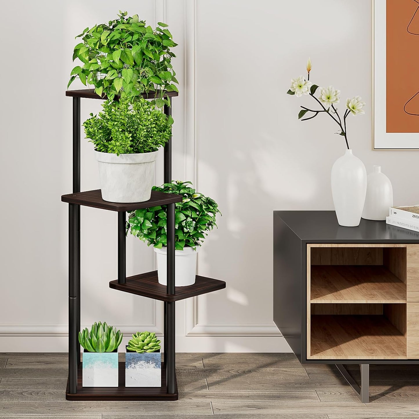 AZERPIAN Plant Stand 5 Tier Indoor Metal Flower Shelf for Multiple Plants Corner Tall Flower Holders for Patio Garden Living Room Balcony Bedroom, Black (5 Tier-Black)