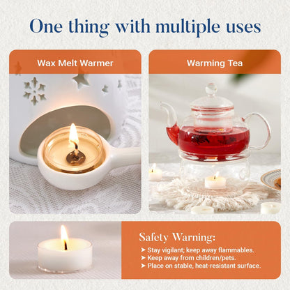 Crenovo Tea Lights Candles 100 Pack, Natural Soy Wax Tealights Candles Bulk 6 Hours Non-Toxic, Long Burning, Unscented Small Votive Cup Candles for Wedding, Party, Dinner, Emergency