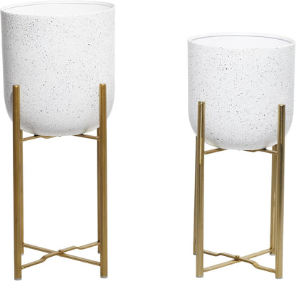 CosmoLiving by Cosmopolitan Metal Indoor Outdoor Planter Dome Large Planter Pot with Removable Stand, Set of 2 Planters 19", 22"H, Gold