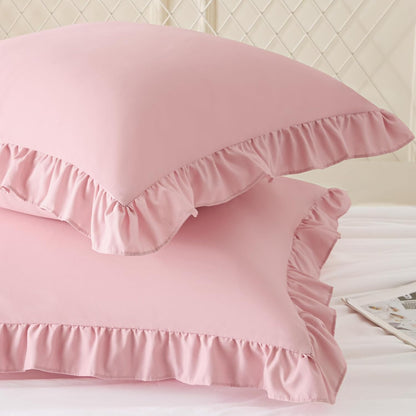 KKJIAF Ruffle Pillow Cases 26x26 Inches, White Square Ruffled Pillow Covers Set of 2, Microfiber Wrinkle Resistant Pillow Shams with Envelope Closure for Sofa Bed Living Room