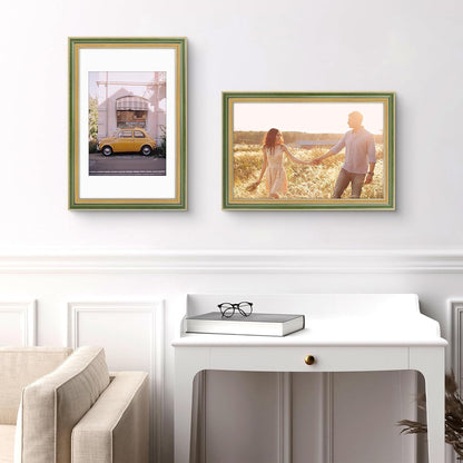 Golden State Art,11x14 Ornate Picture Frame for 8x10 Photo with Mat or 11 x 14 Prints without Mat,Real Glass Wall Display(Color:Green Gold)