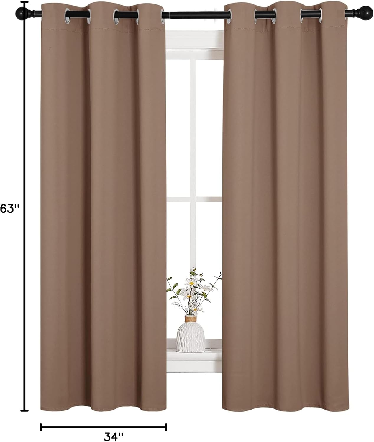 NICETOWN Halloween Pitch Black Solid Thermal Insulated Grommet Blackout Curtains/Drapes for Bedroom Window (2 Panels, 42 inches Wide by 63 inches Long, Black) - Colors D
