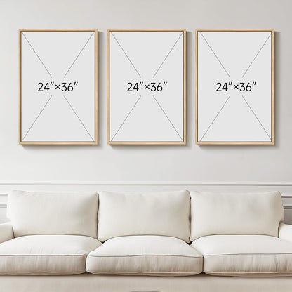 Large Framed Neutral Abstract Wall Art for Living Room, 3 Piece Modern Canvas Prints Paintings Artwork for Walls, Black and Beige Pictures for Living Room Hallway Stair Office Wall Decor 24x36 Inch