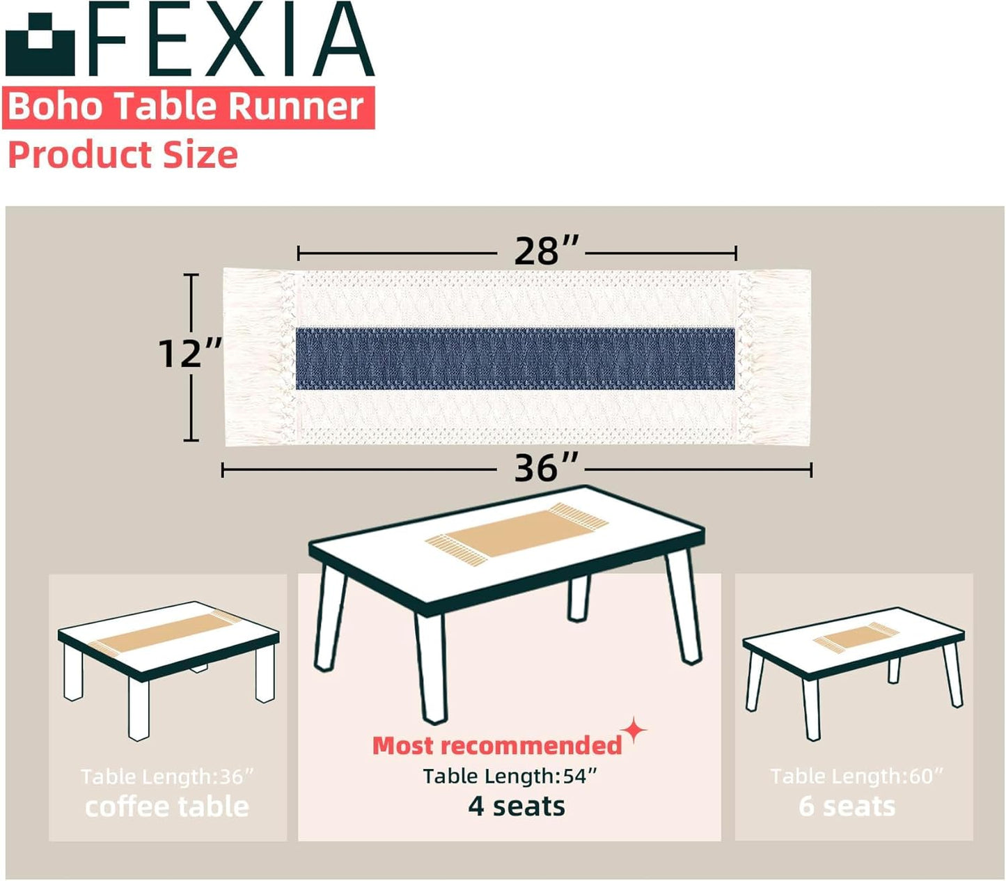 FEXIA Boho Table Runner for Thanksgiving Fall Christmas Home Decor with Tassels 72 Inches Long Pottery barn Furniture Farmhouse Rustic Macrame Burlap Table Decoration for Living Room (12x72 Inches)