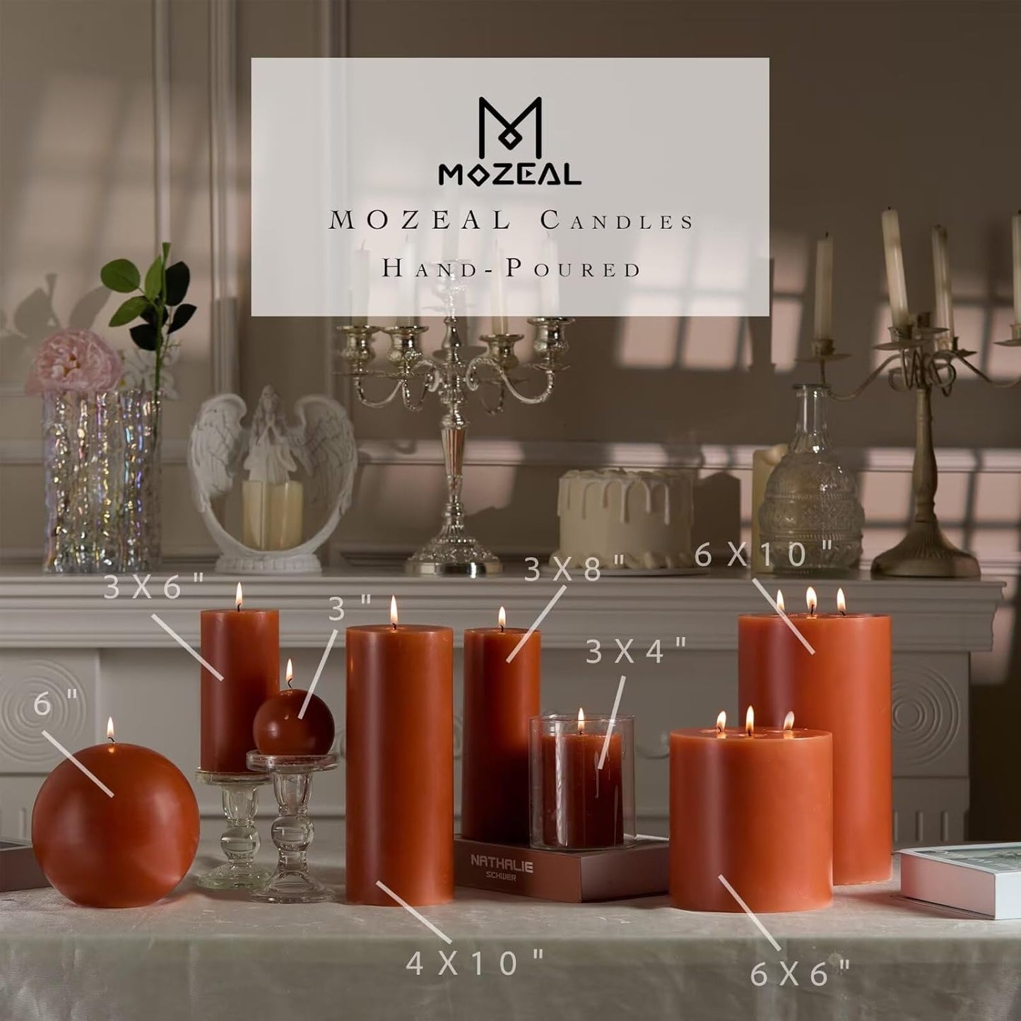 MOZEAL 3" x 4" Hand-Poured Unscented Candle,Dripless Pillar Candle Set of 3,Long Clean Burning,Approx 72 Hours Burn Time,Rustic Country Style,Wedding,Dinner,Christmas and Home Decor,White