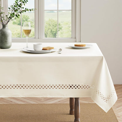 MIULEE Beige Rectangle Linen Polyester Tablecloth with Decorative Cutouts Spring Waterproof Stain Resistant & Shrink-Proof Table Cloth 52x70 inch Farmhouse Style for Dining Wedding and Outdoor
