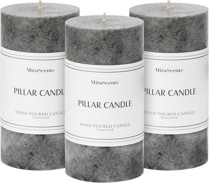 3x4 inch Green Pillar Candles Set of 3, Unscented Pillar Candle, Dripless and Smokeless Large Candles, Candle for Home Decor, Dinner Table,Weddings, Holidays