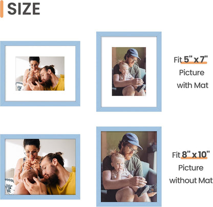 upsimples 8x10 Picture Frame, Display Pictures 5x7 with Mat or 8x10 Without Mat, Wall Hanging Photo Frame, Black, 1 Pack - Colors B