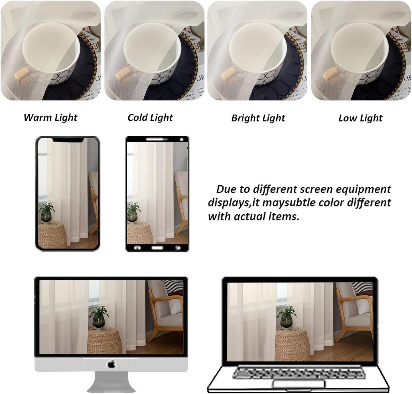 Chyhomenyc Sheer White Valances for Windows 2 Pack, Small Window Curtains for Living Room Bathroom Cafe Laundry Basement, Modern Top Dual Rod Pocket Voile Curtain, 42W x 14L inches, White - Colors A