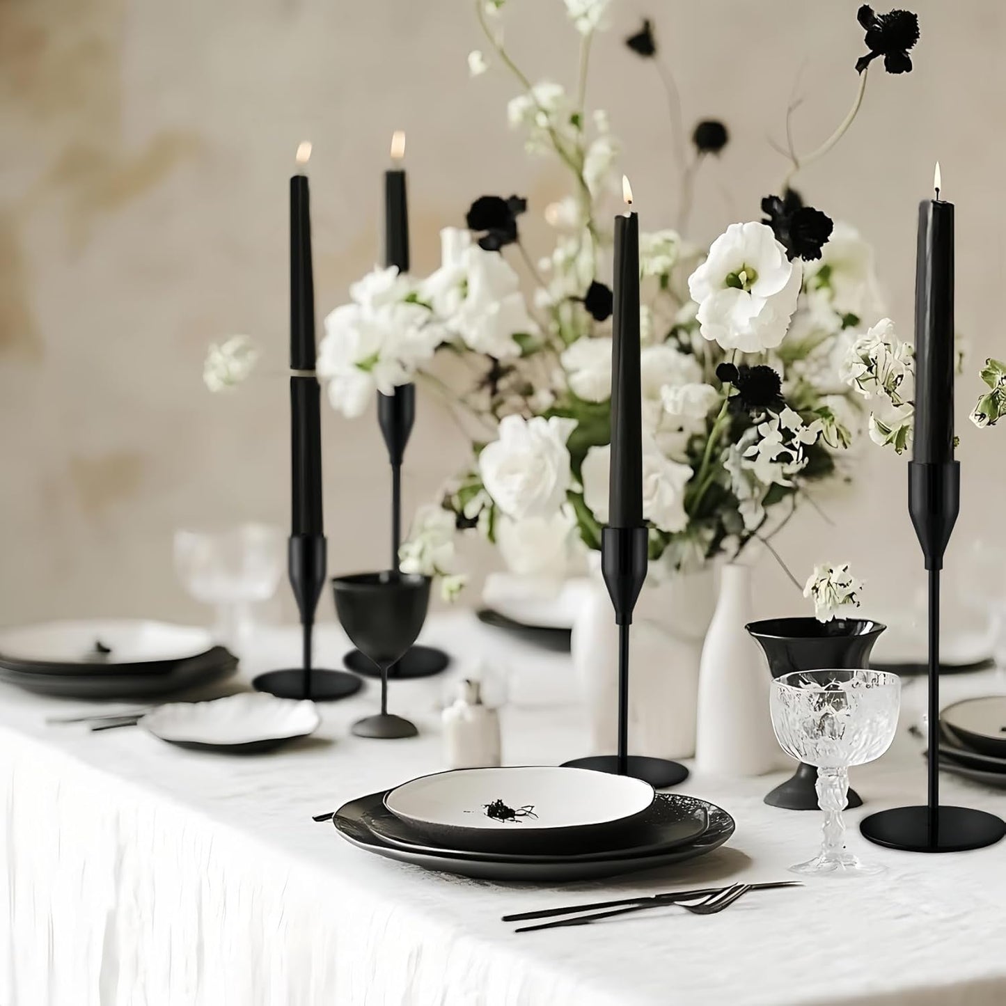 French Gold Taper Candle Holders for Wedding Table Centerpiece,Tall Taper Candlestick Holders Bulk Set of 6,Metal Candle Stick Holders for Dinning or Mantel Centerpiece,Party Home Decor