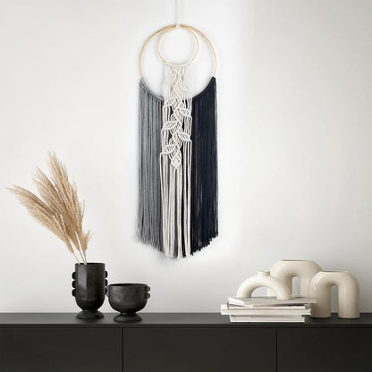 LB Boho Macrame Wall Hanging - Green and Beige Handmade Cotton Woven Decor, Modern Geometric Bohemian Tapestry Wall Decor for Bedroom Living Room Home (31.5"x9.84") Nature-Inspired Room Decor