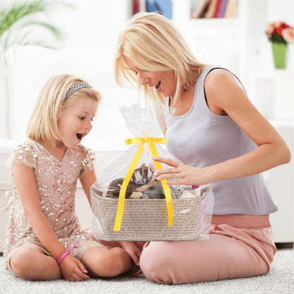 OIAHOMY Woven Basket, Gift Basket Empty with Gift Bags and Ribbons, Rope Baskets for Baby Showers, Storage Baskets with Handles for Nursery, Pet Toy Organizer - White