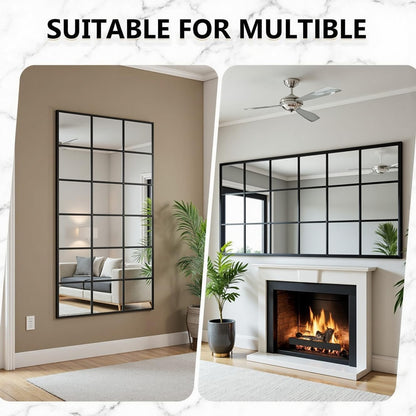 Dewfig 65"x 22" Arched Window pane Full Length Mirror, Wall Mirror, Floor Standing Mirrors, Farmhouse Long Full Body Mirrors Wall Mounted for Living Room, Bedroom, Entryway, Fireplace, Black