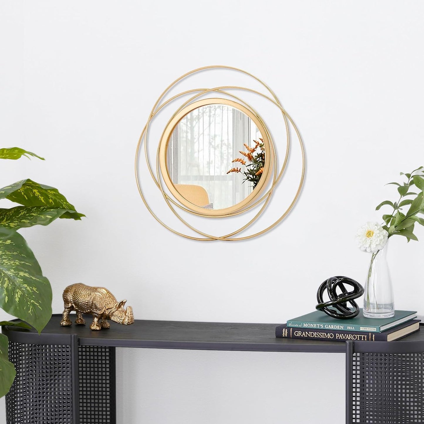 Gold Sunburst Mirrors for Wall Decorative Metal Round Art Mirrors Large Wall Decor Hanging Mirror for Bathroom Bedroom Living Room Vanity Entryway 16"