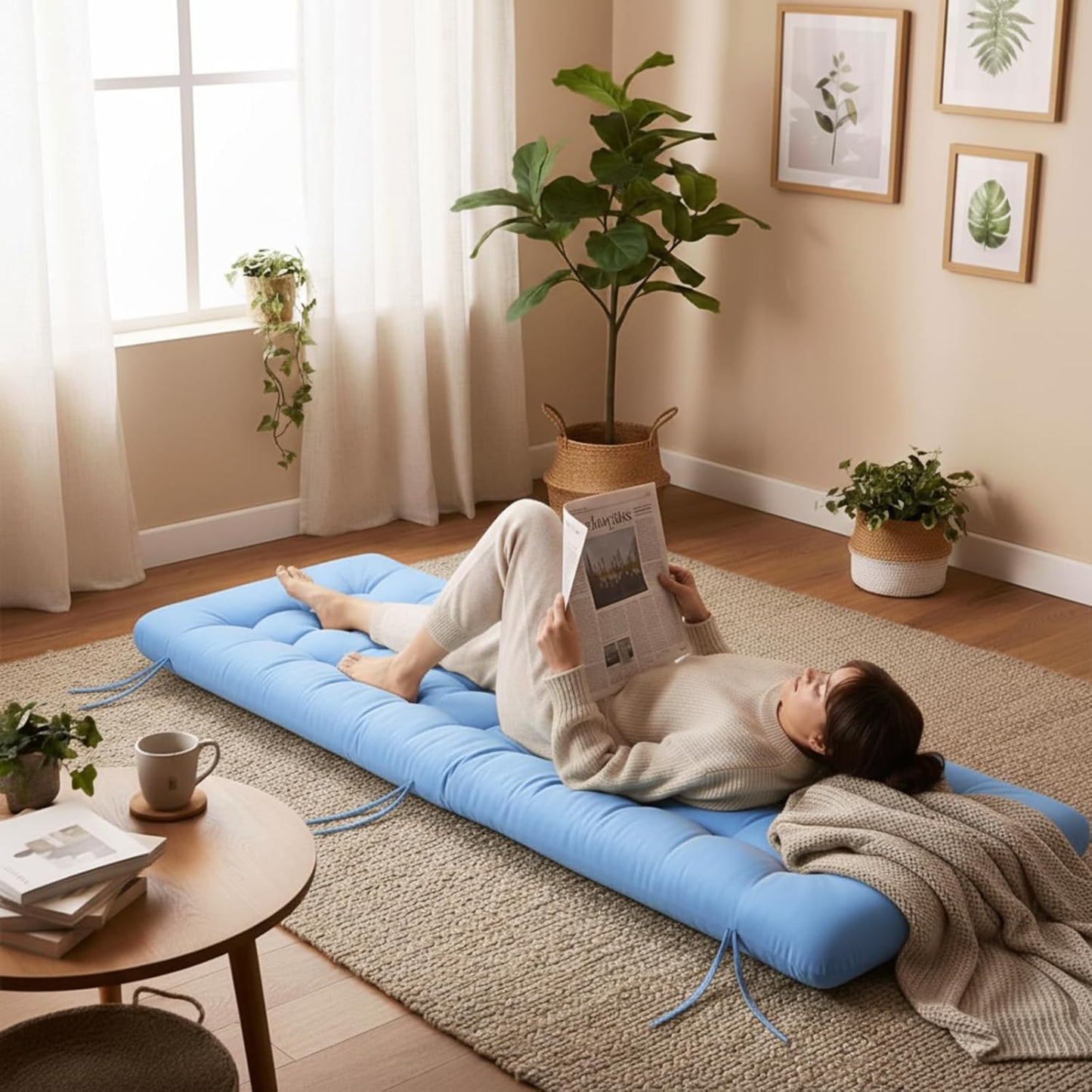 Vercraft Long Floor Cushion Large Floor Cushion with Brushed Cotton Jumbo Lounger Pillow for Outdoor Indoor Bay Window Meditation Yoga Reading Sleeping(Pink)