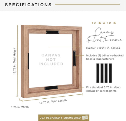 MCS Canvas Float Frames 8x10 Frame, Black Frame for Finished Canvases, Vertical & Horizontal Wall Hanging Frame with Adhesive for Canvas Paintings (1-Pack)