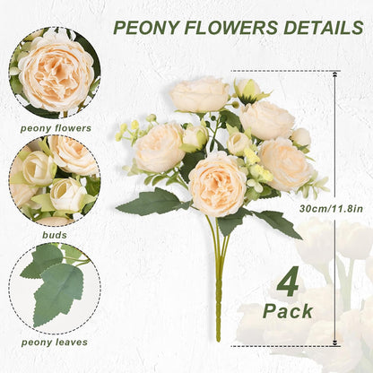 MARTINE MALL 2 Packs Peonies Artificial Flowers, Light Pink Artificial Peonies, Silk Peonies Flowers Fake Peonies Artificial Flowers Peonies Bouquet for Centerpiece Table Wedding Party Home Decor