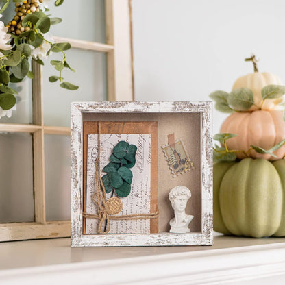 Califortree 8x10 Shadow Box Frame with Linen Back - Sturdy Rustic Memory Display Case of Flower, Pictures, Medals and More, White
